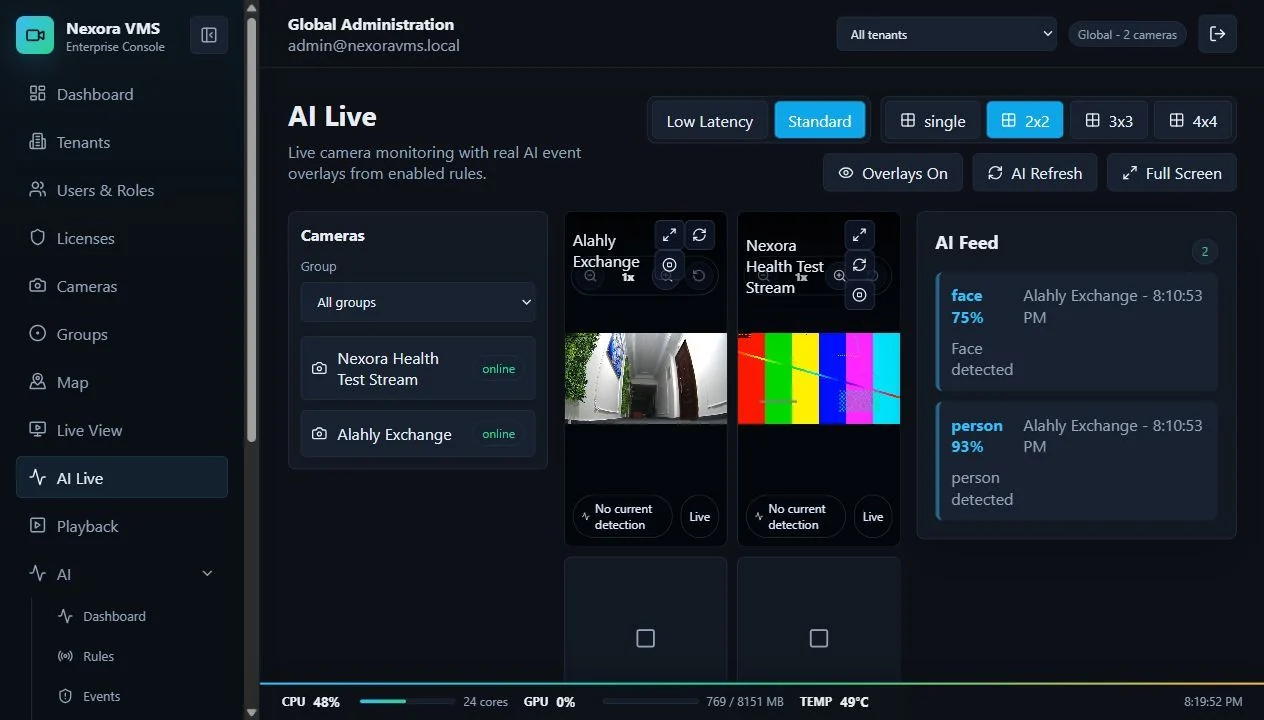 Nexora VMS AI live overlays and event context