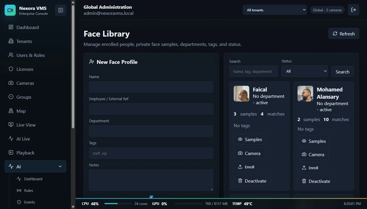 Nexora VMS face library enrollment workflow